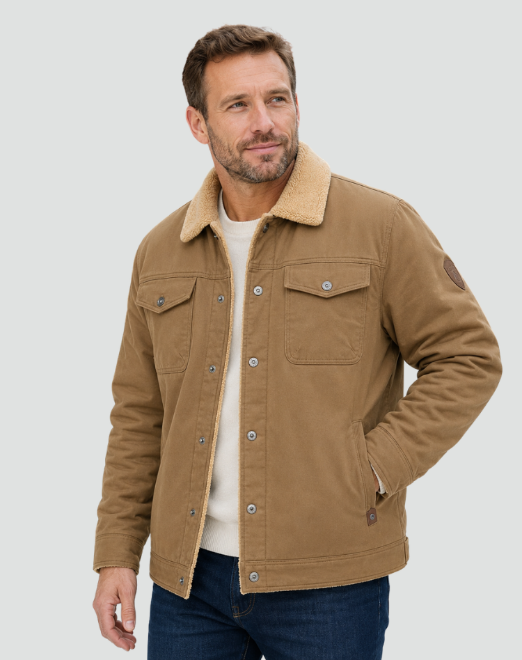 Chaqueta de Hombre con Forro Suave y Cierre de Botones a Presión
