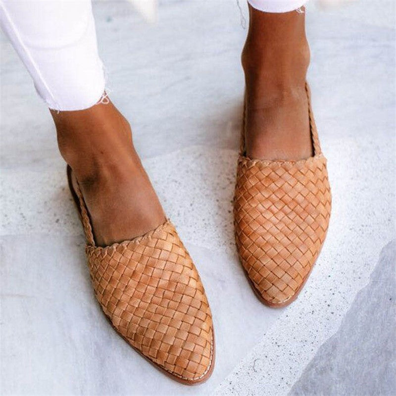 Zapatos Slingback de Piel Gevlochten con Tacón Plano y Tira Trasera para Mujer