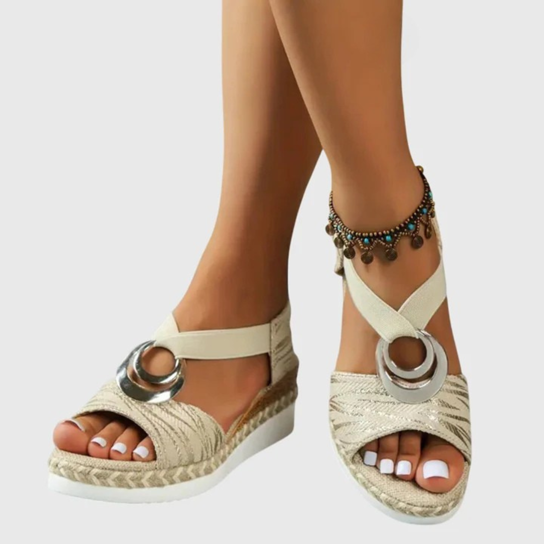 Sandalias de Plataforma para Mujer Cuñas con Tira al Tobillo y Acabado de Corcho