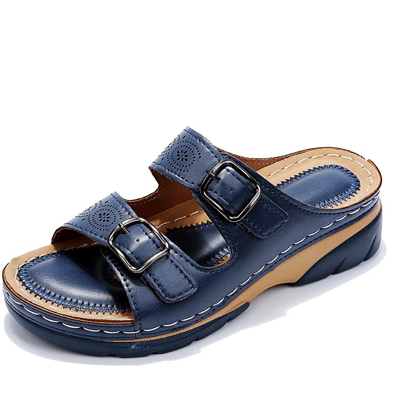 Sandalias de Cuña con Doble Hebilla y Plataforma Antideslizante para Mujer