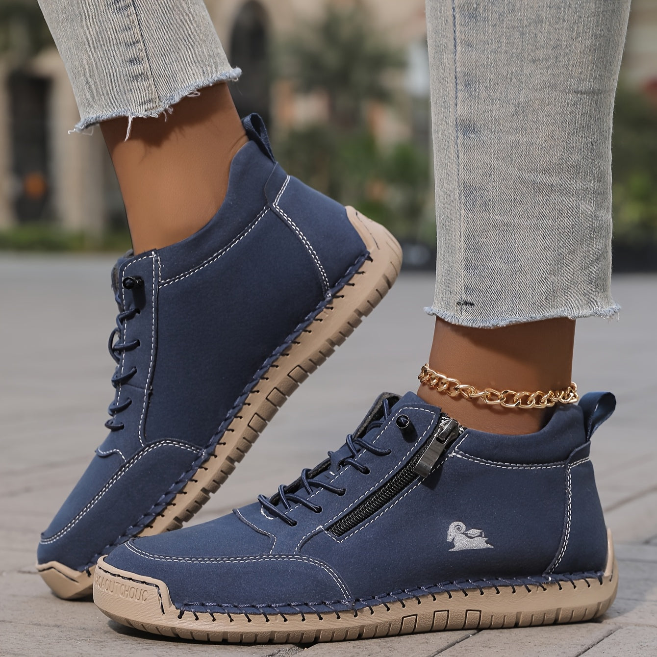 Zapatillas de Caminar para Mujer con Cierre de Cremallera y Suela Amortiguada