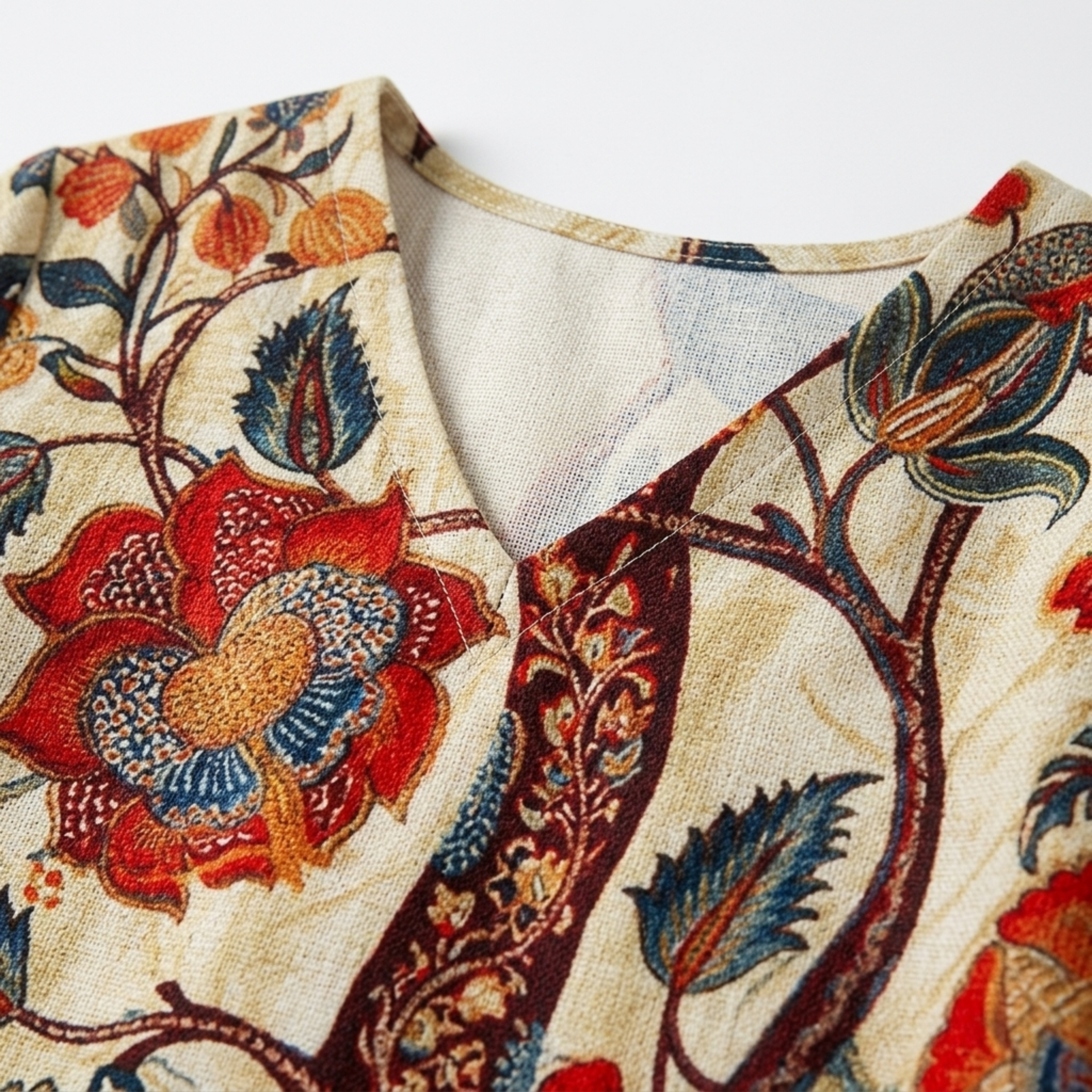 Vestido largo lino — estampado floral para reuniones sociales