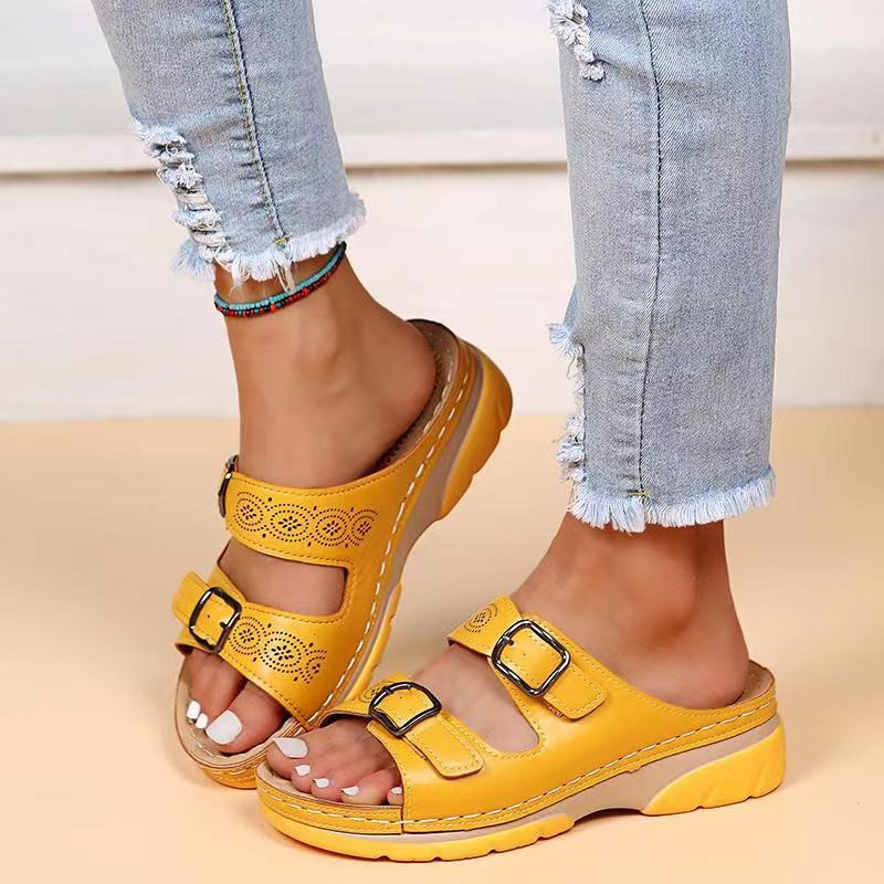 Sandalias de Cuña con Doble Hebilla y Plataforma Antideslizante para Mujer