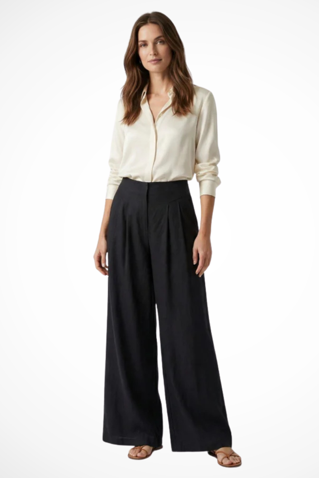Pantalones de Pata Ancha con Pliegues Frontales y Cintura Alta para Mujer