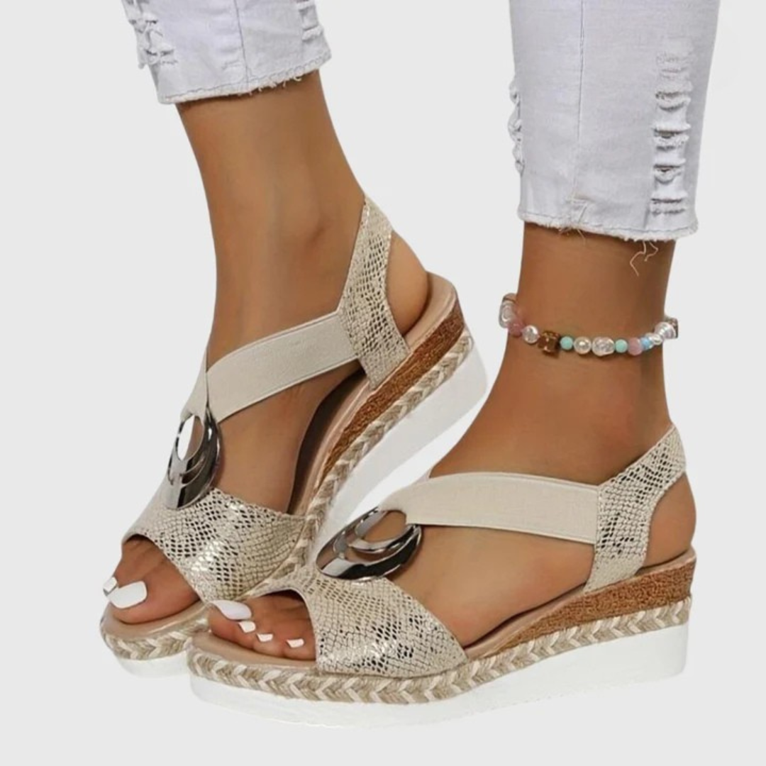 Sandalias de Plataforma para Mujer Cuñas con Tira al Tobillo y Acabado de Corcho