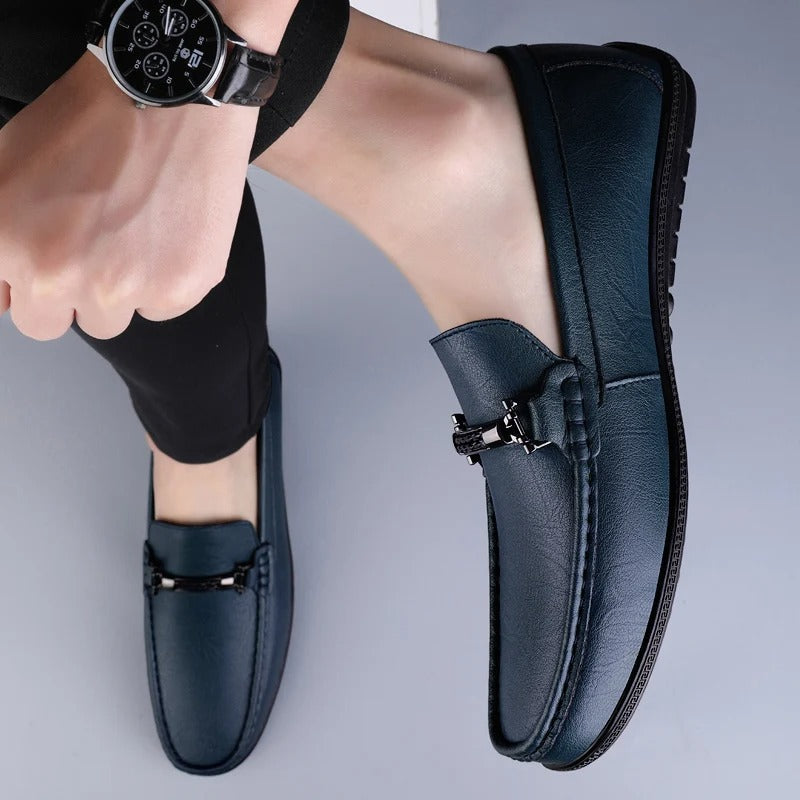 Mocasines de Cuero Genuino para Hombre Estilo Conducción con Suela de Goma Slip-On
