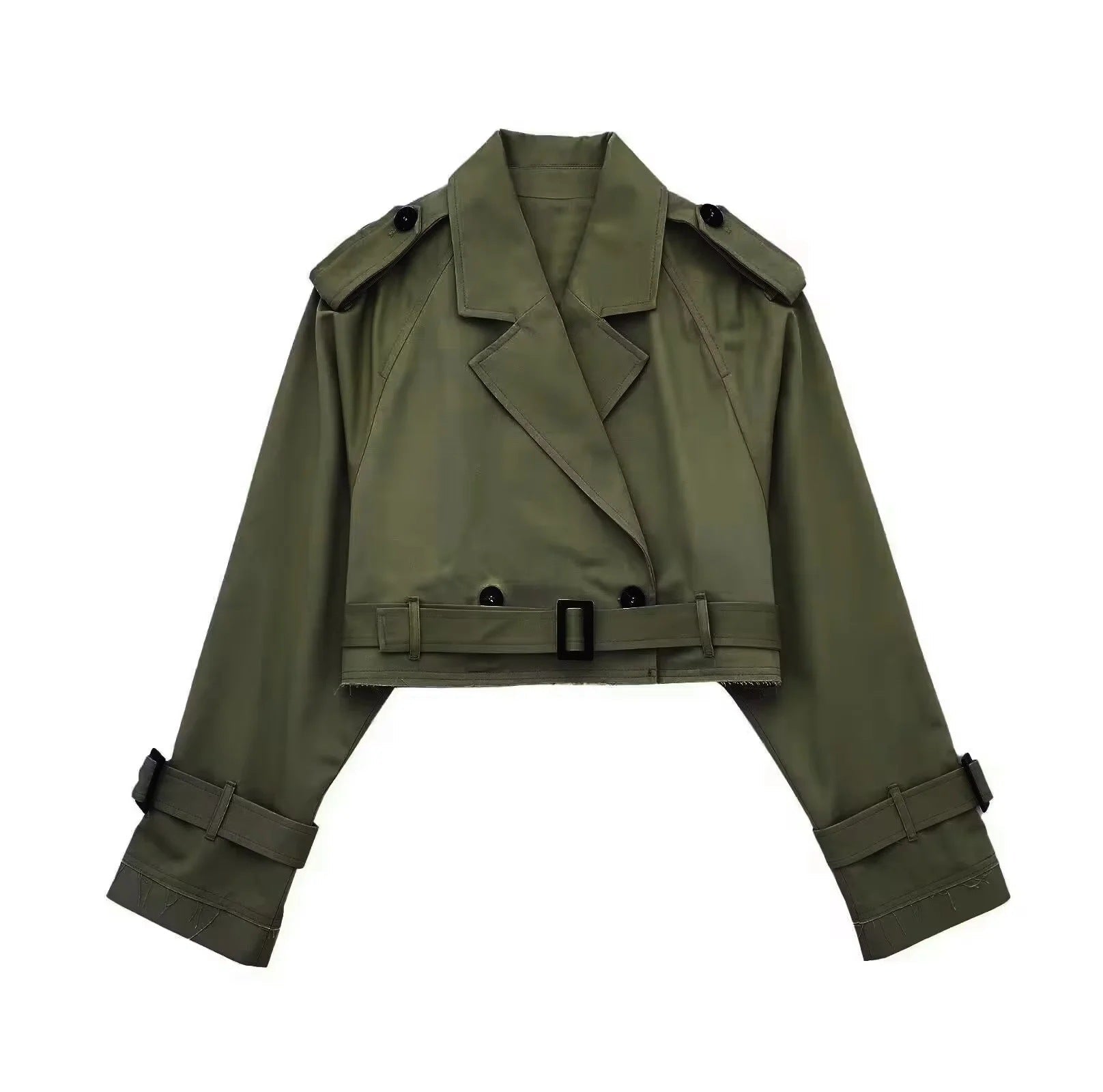 Gabardina Corta para Mujer Chaqueta Cropped de Doble Botonadura con Cinturón