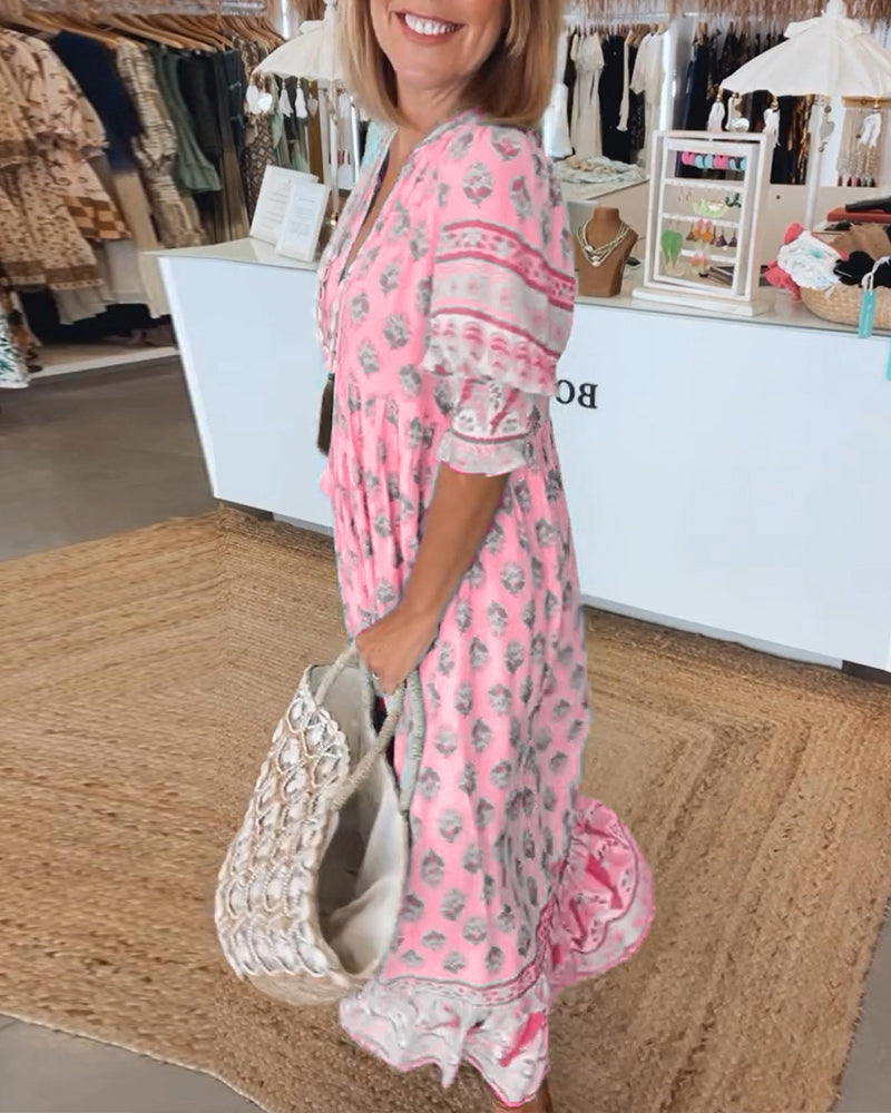 Vestido mujer estampado | cuello en V | mangas medias | uso diario