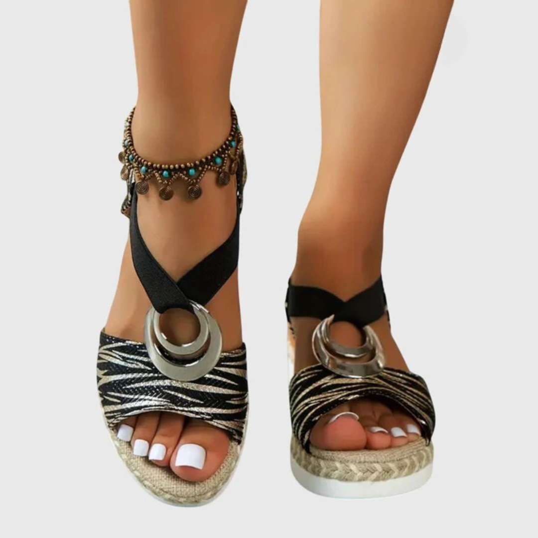 Sandalias de Plataforma para Mujer Cuñas con Tira al Tobillo y Acabado de Corcho