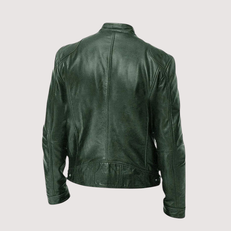 Chaqueta de Cuero para Hombre con Cuello Alto y Cremallera