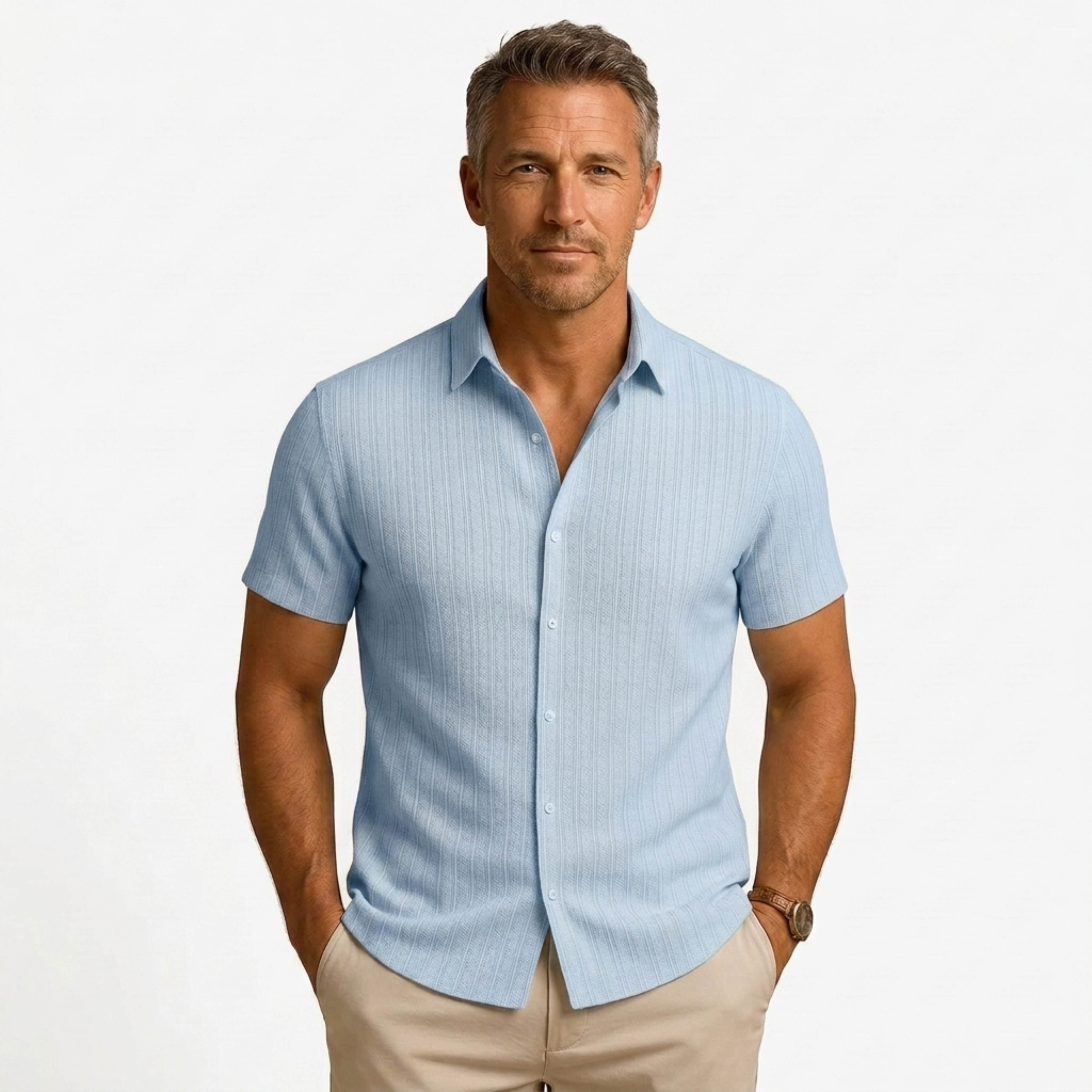 Camisa de algodón y lino | diseño manga corta para playa