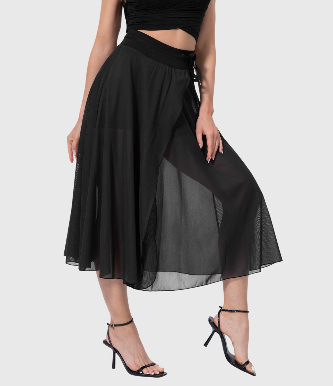 Falda Midi Acampanada de Talle Alto para Mujer con Cordón Ajustable