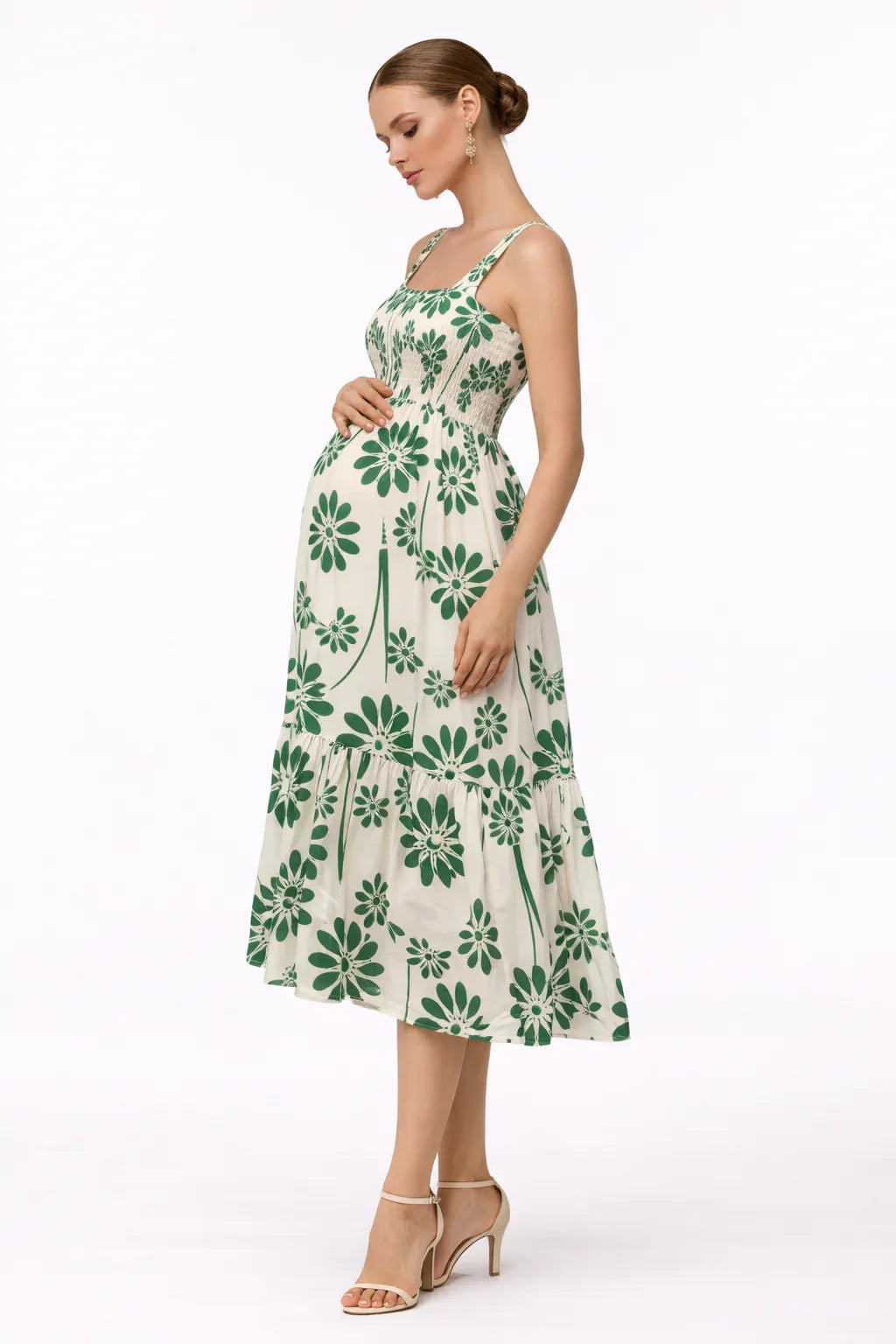 Vestido maternidad midi flores tirantes fruncido