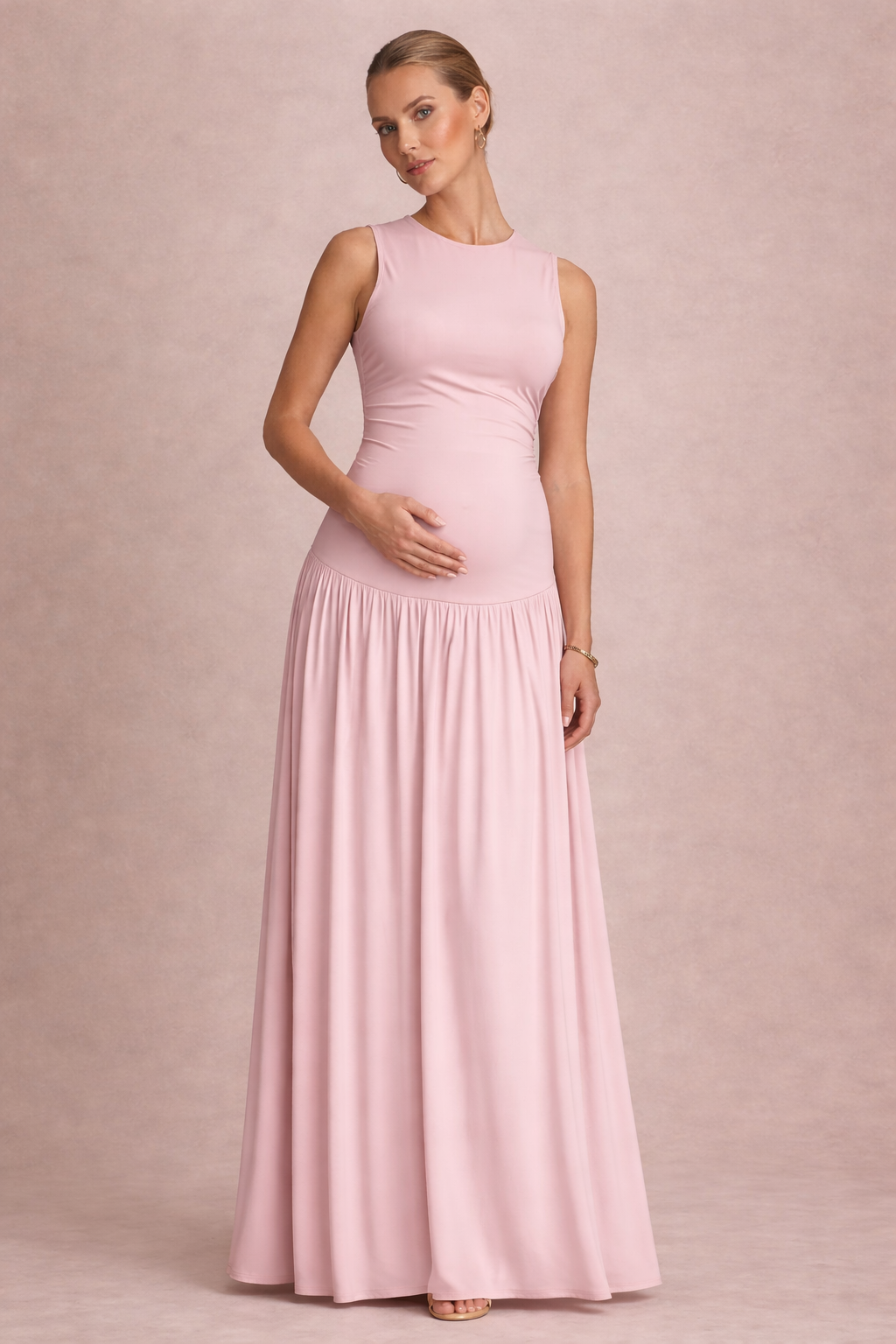 Vestido maternidad largo sin mangas elegante