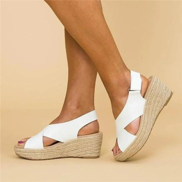 Sandalias de Cuero con Cuña Tipo Alpargata y Tiras Cruzadas para Mujer