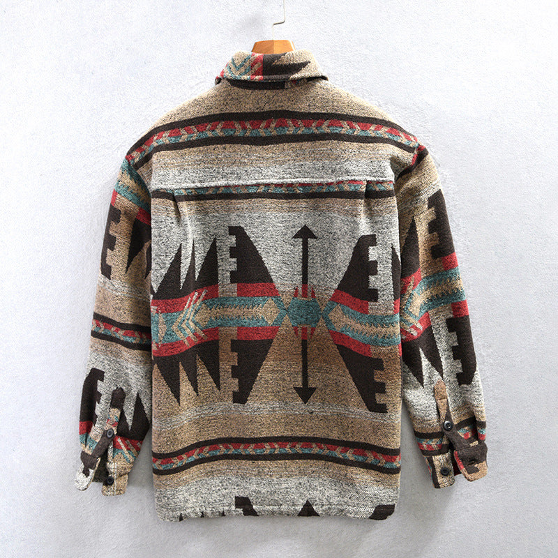 Sobrecamisa de lana para hombre de manga larga con botones y bolsillos frontales