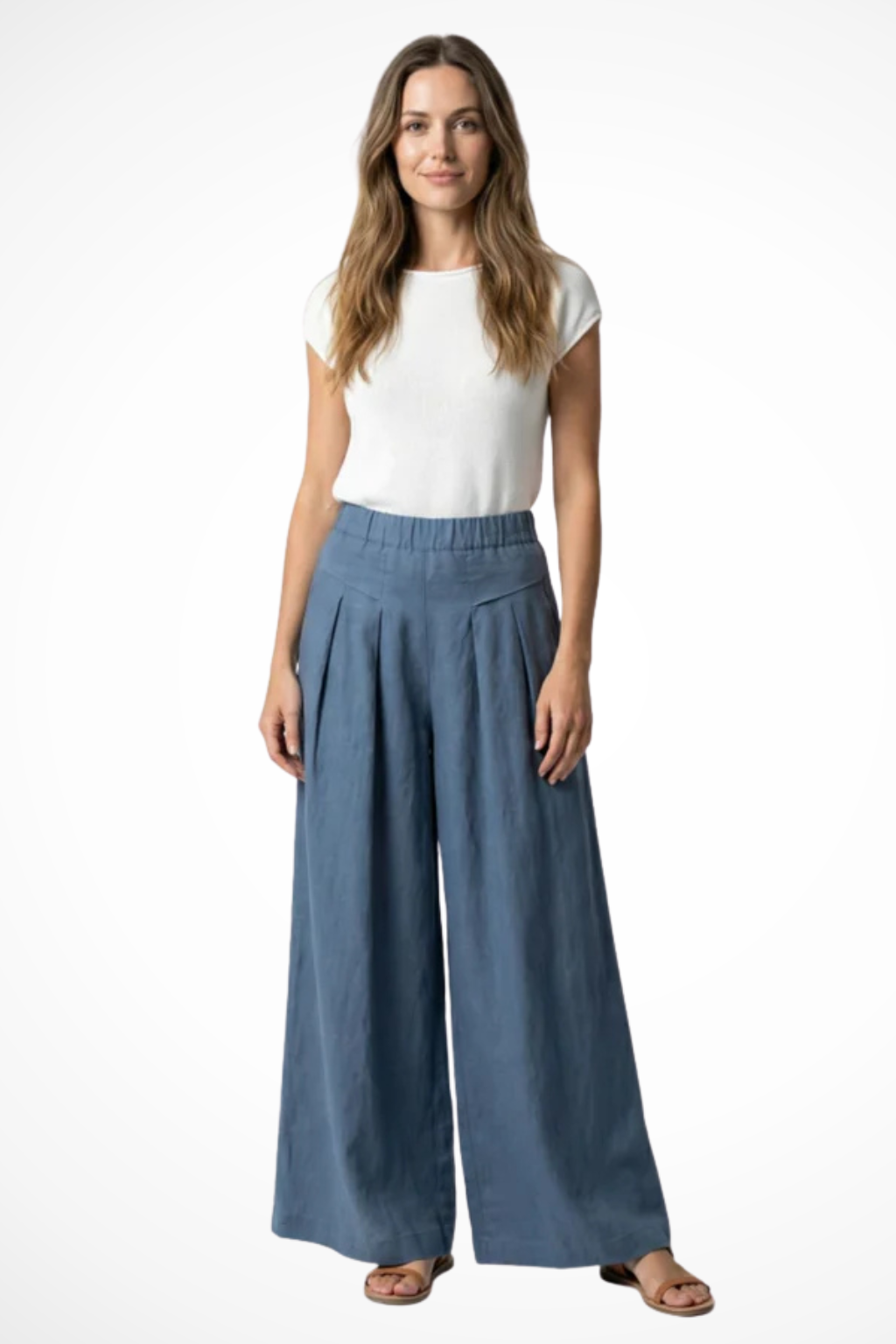 Pantalones de Pata Ancha con Pliegues Frontales y Cintura Alta para Mujer