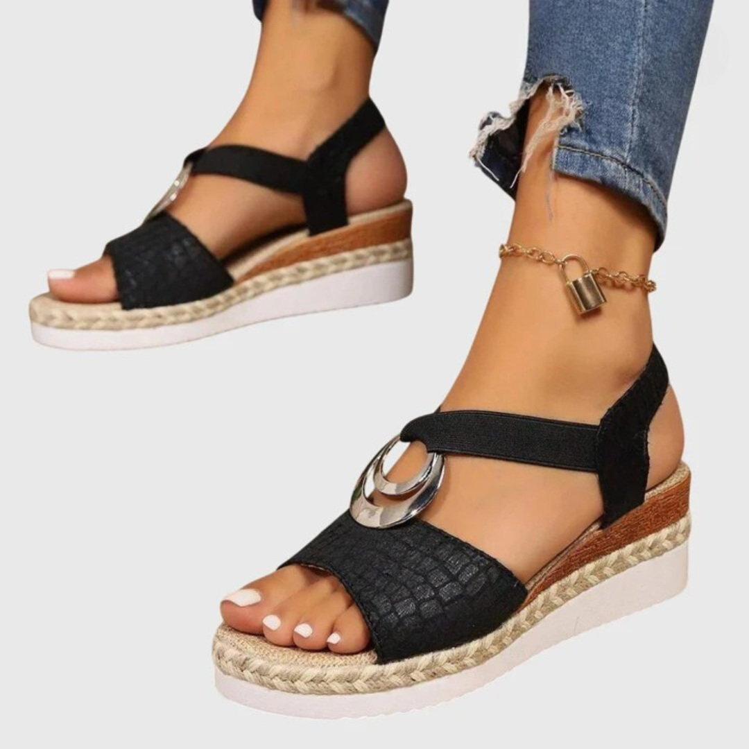 Sandalias de Plataforma para Mujer Cuñas con Tira al Tobillo y Acabado de Corcho