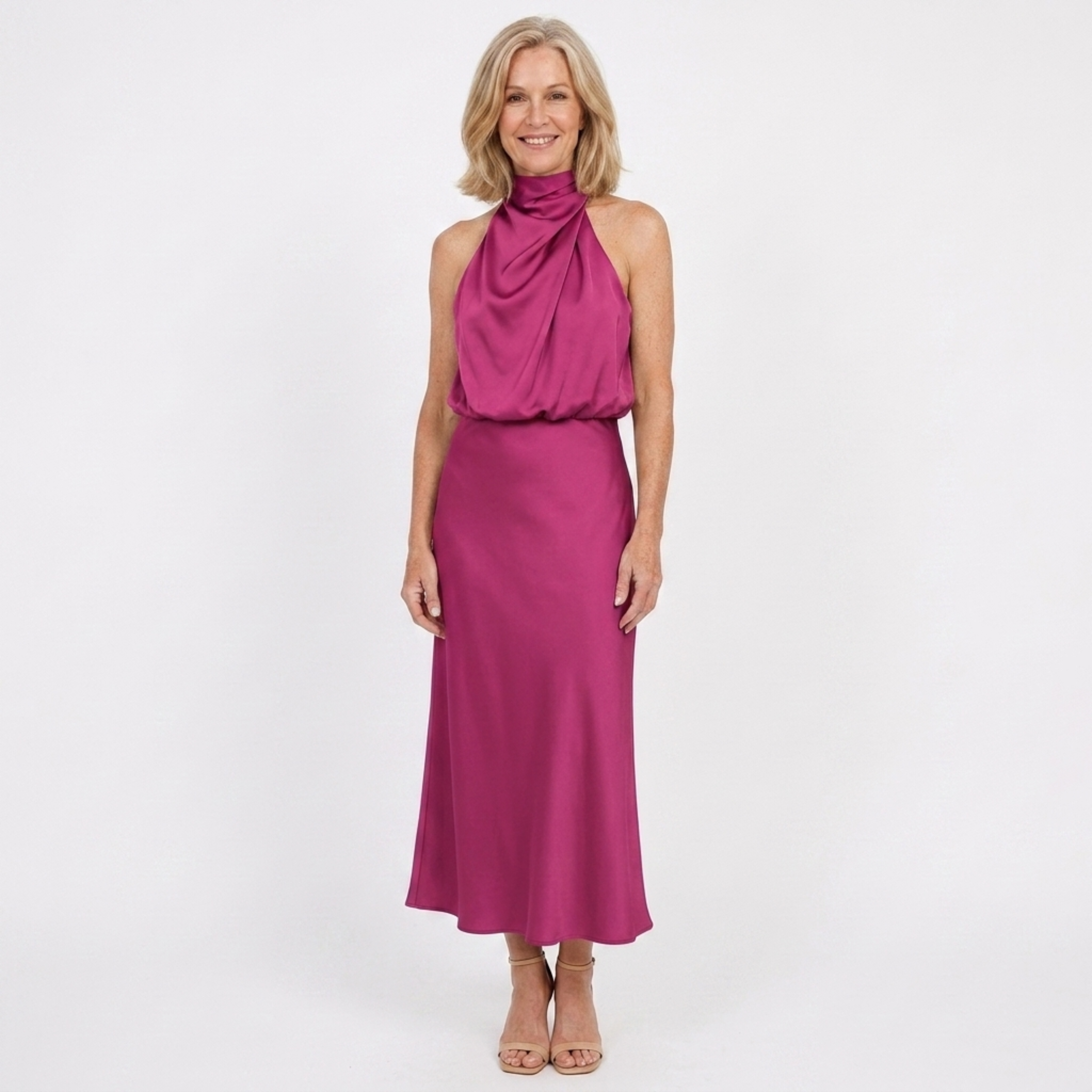 Robe longue en satin — col montant pour événements formels