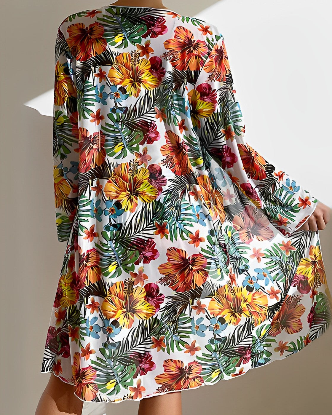 Bikini de 3 Piezas para Mujer con Estampado Botánico y Kimono de Playa