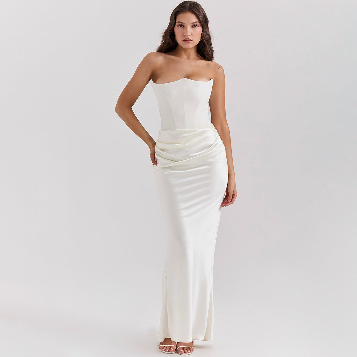 Vestido Largo de Fiesta para Mujer con Escote Palabra de Honor y Detalle Fruncido