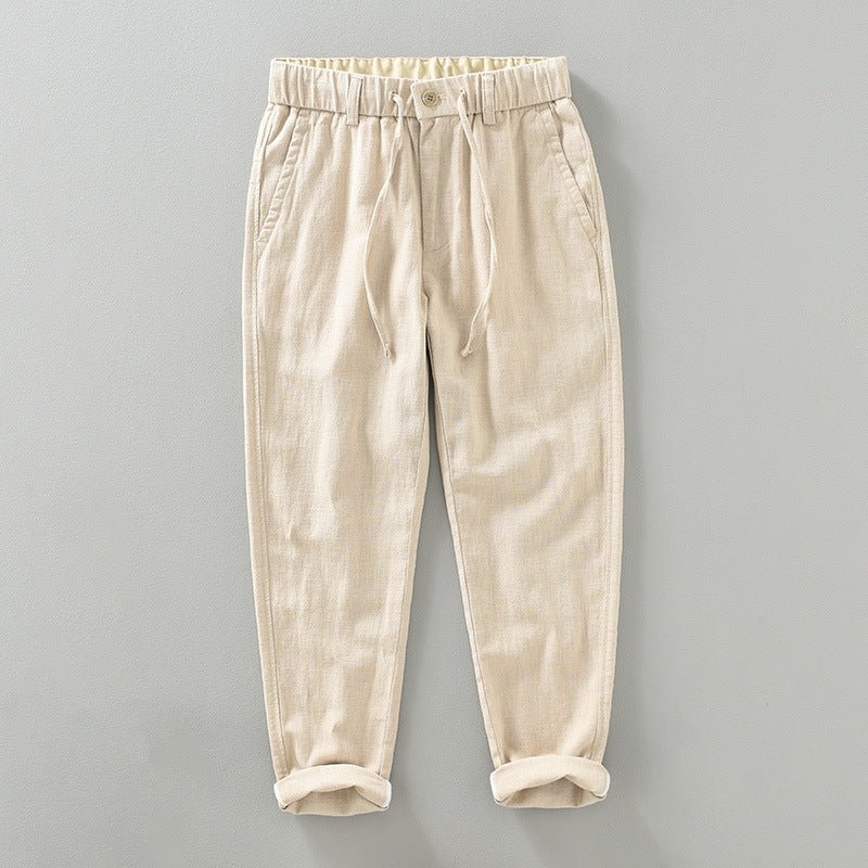 Pantalons en Lin et Coton pour Homme Coupe Droite avec Taille Élastique