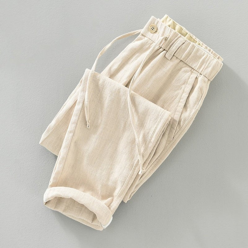 Pantalons en Lin et Coton pour Homme Coupe Droite avec Taille Élastique