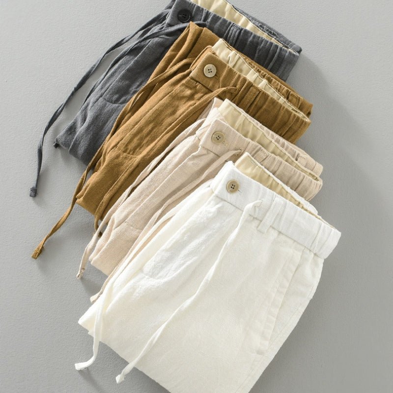 Pantalons en Lin et Coton pour Homme Coupe Droite avec Taille Élastique