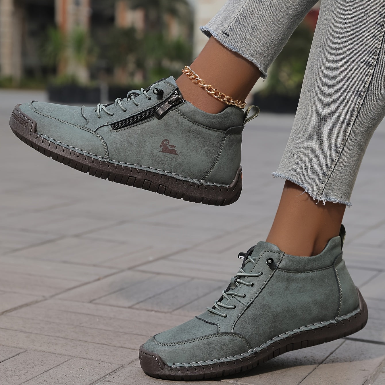 Zapatillas de Caminar para Mujer con Cierre de Cremallera y Suela Amortiguada