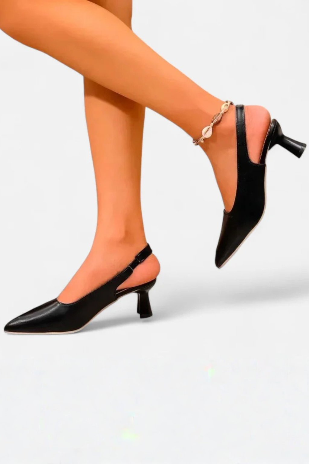Γυναικεία επίσημα παπούτσια slingback με μυτερή μύτη και χαμηλό τακούνι kitten heel