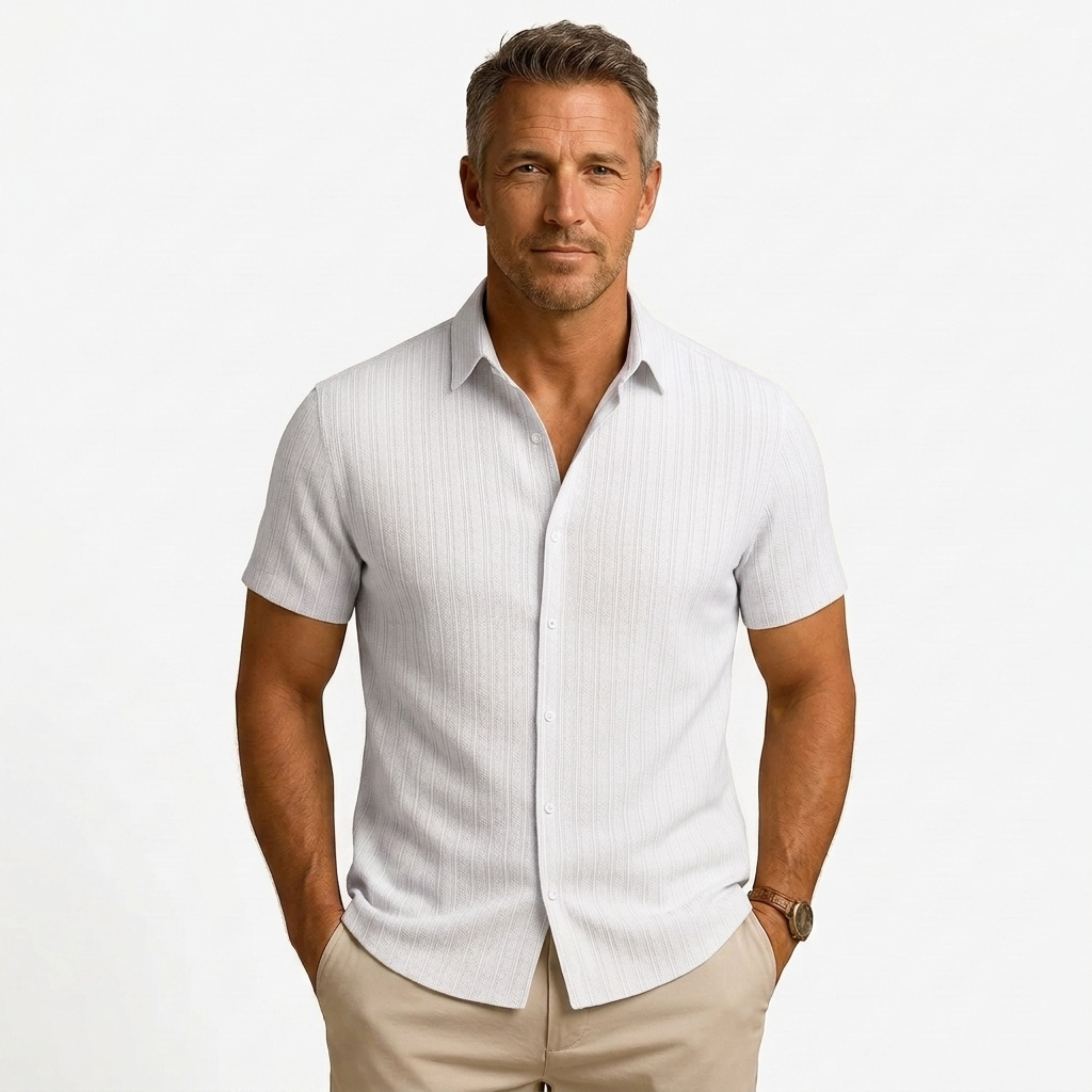 Camisa de algodón y lino | diseño manga corta para playa