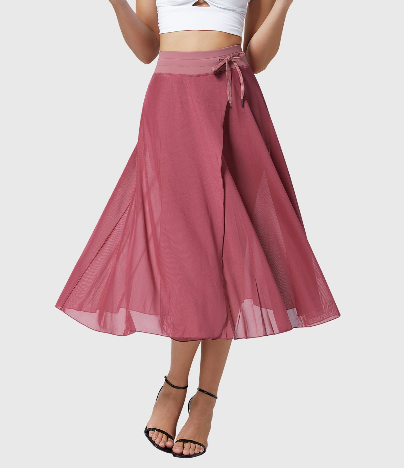 Falda Midi Acampanada de Talle Alto para Mujer con Cordón Ajustable