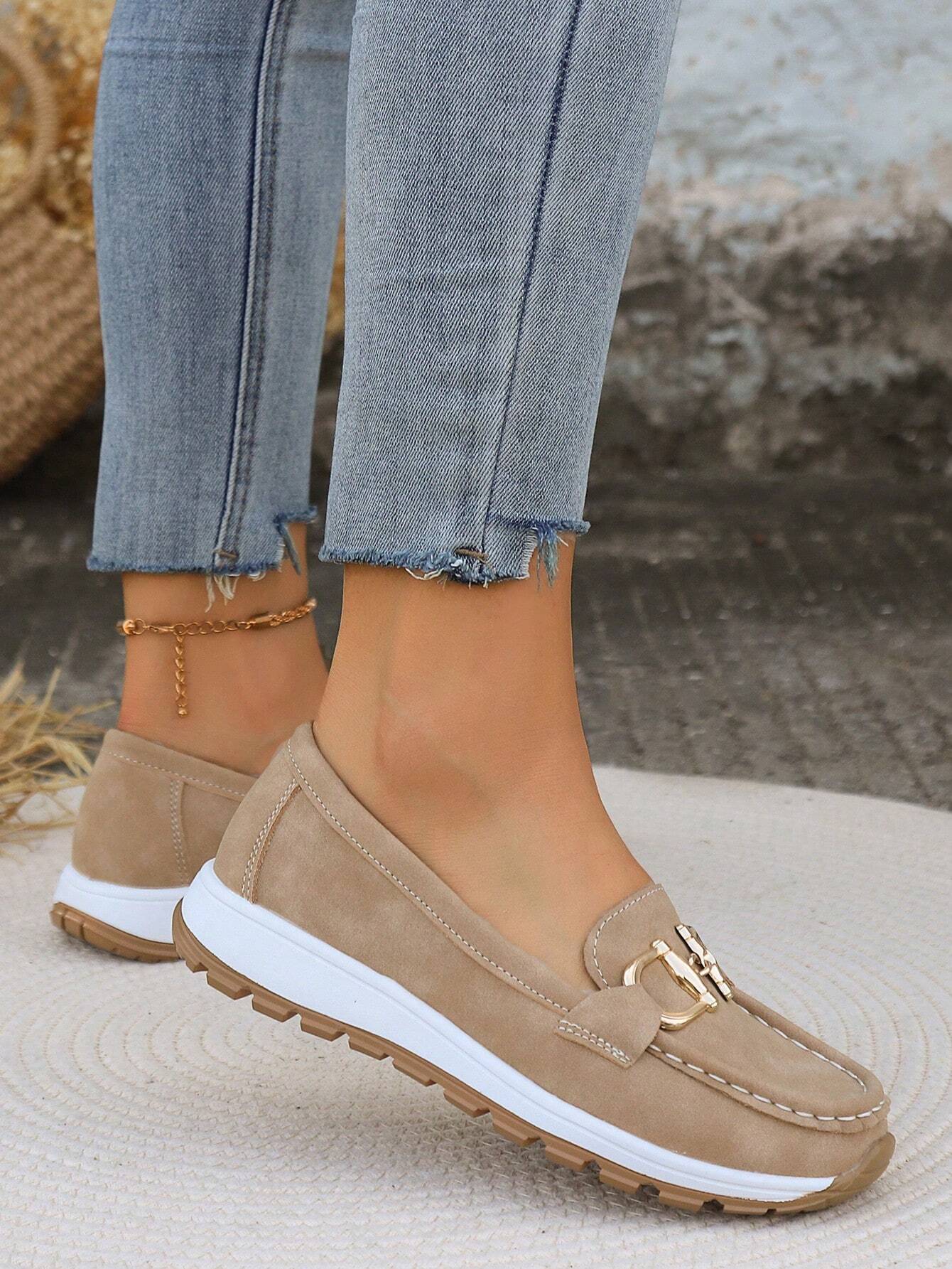 Mocasines para mujer — Zapatos planos con hebilla de eslabones para oficina