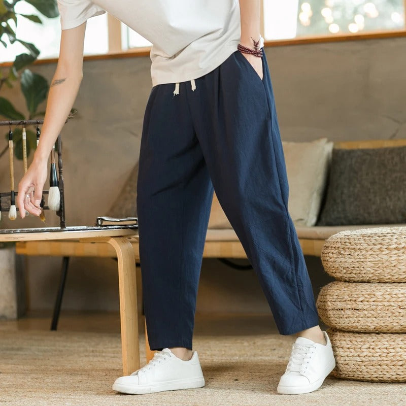 Pantalones de lino para hombre — Corte tapered con cintura elástica casual