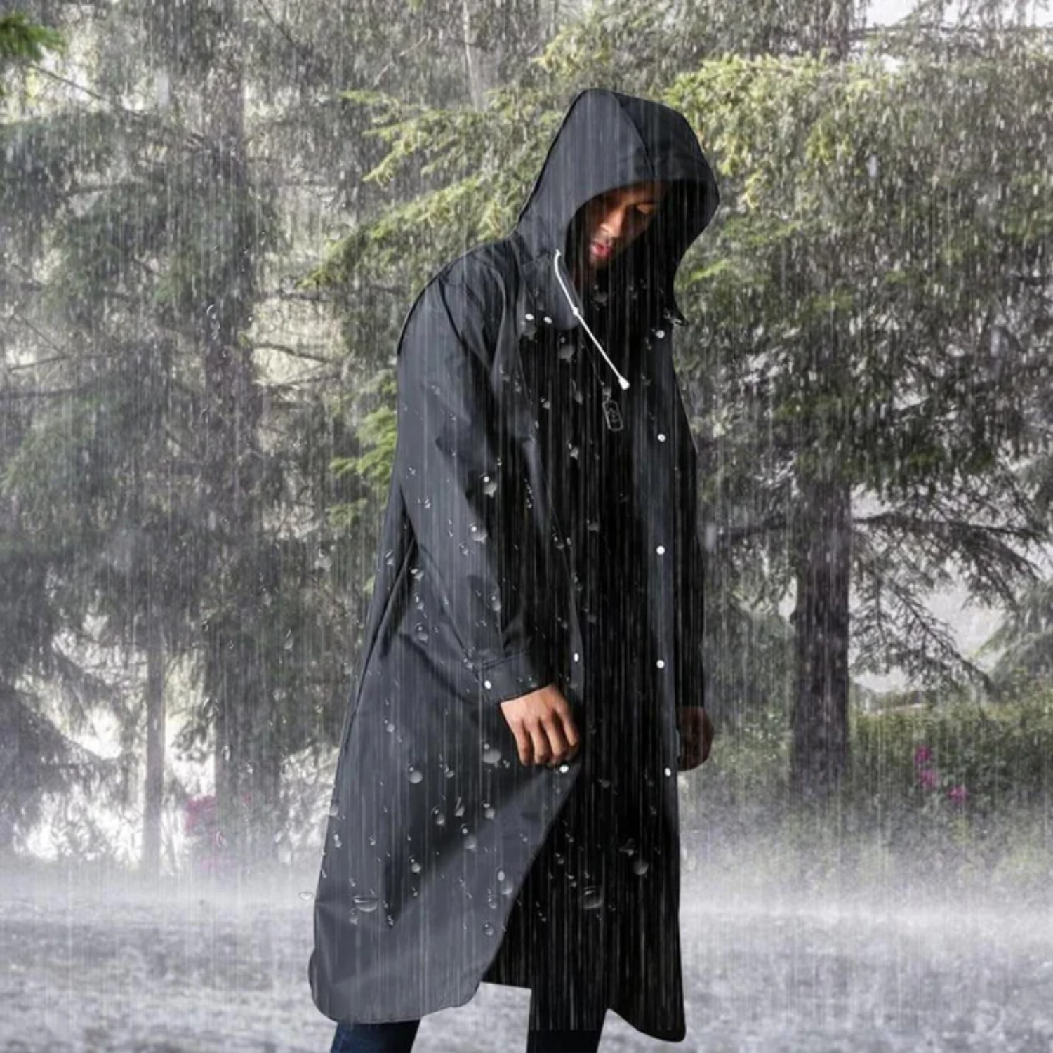 Chubasquero Largo para Hombre Impermeable y Transpirable con Capucha Ajustable