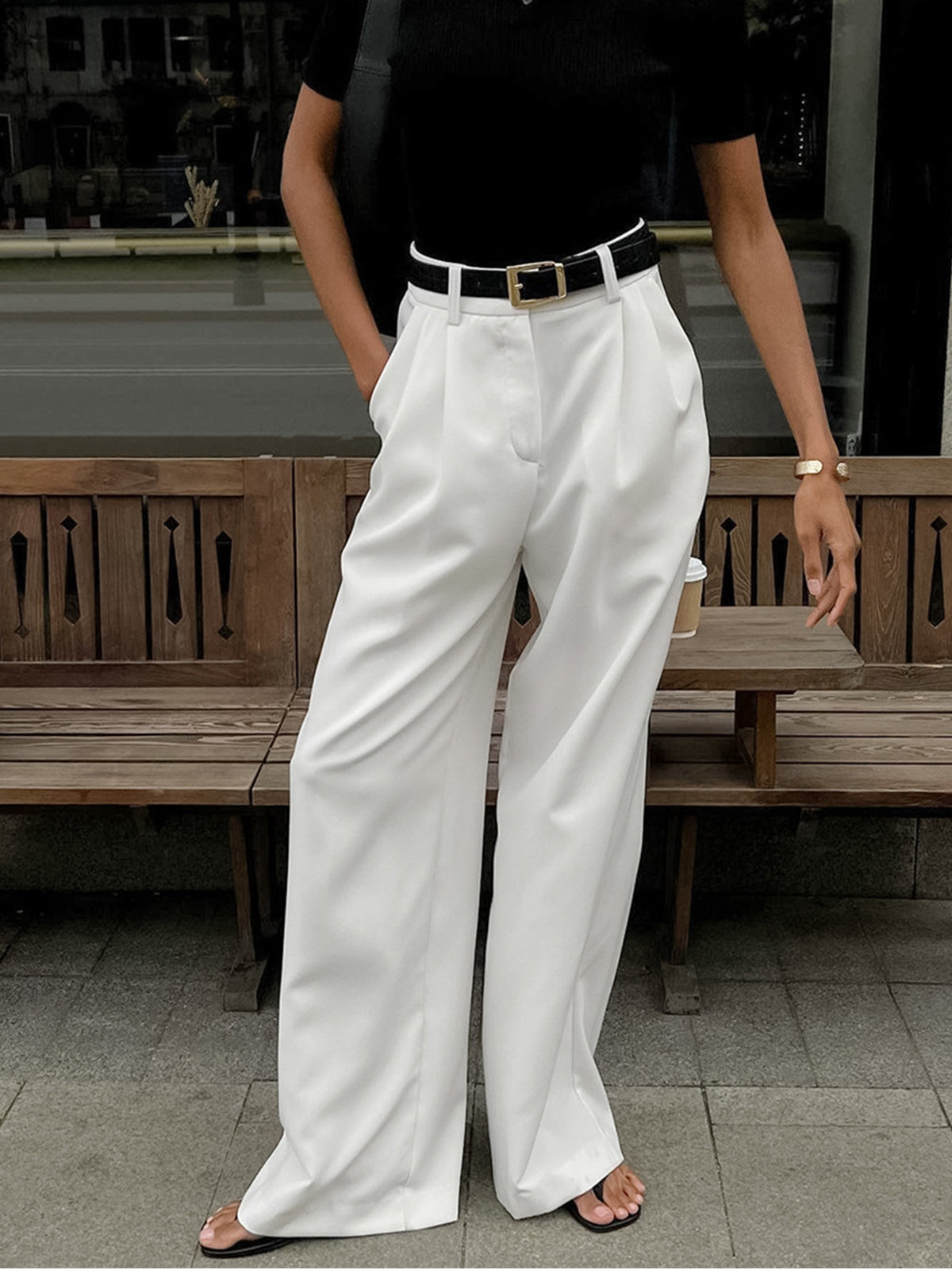 Pantalon large pour femme à taille haute et coupe tailleur