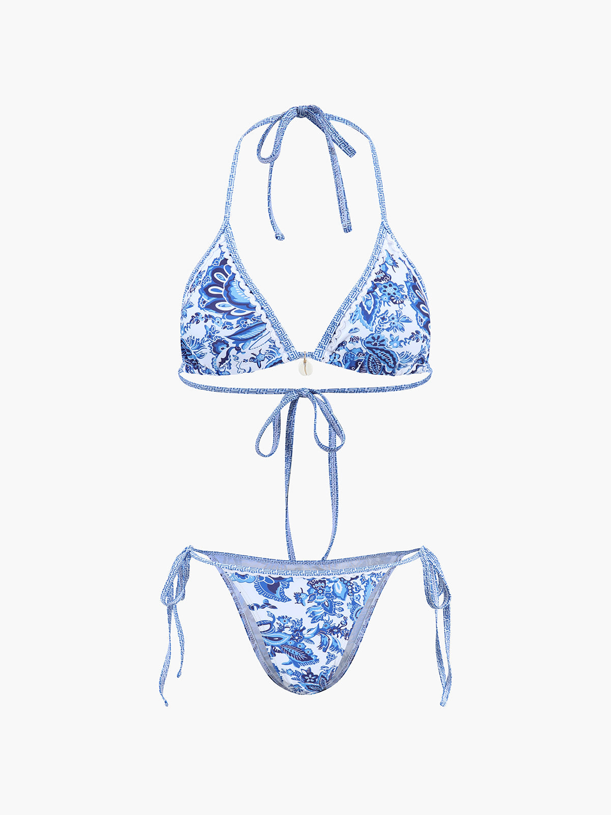 Bikini de Dos Piezas para Mujer con Cuello Halter y Relleno Extraíble con Estampado