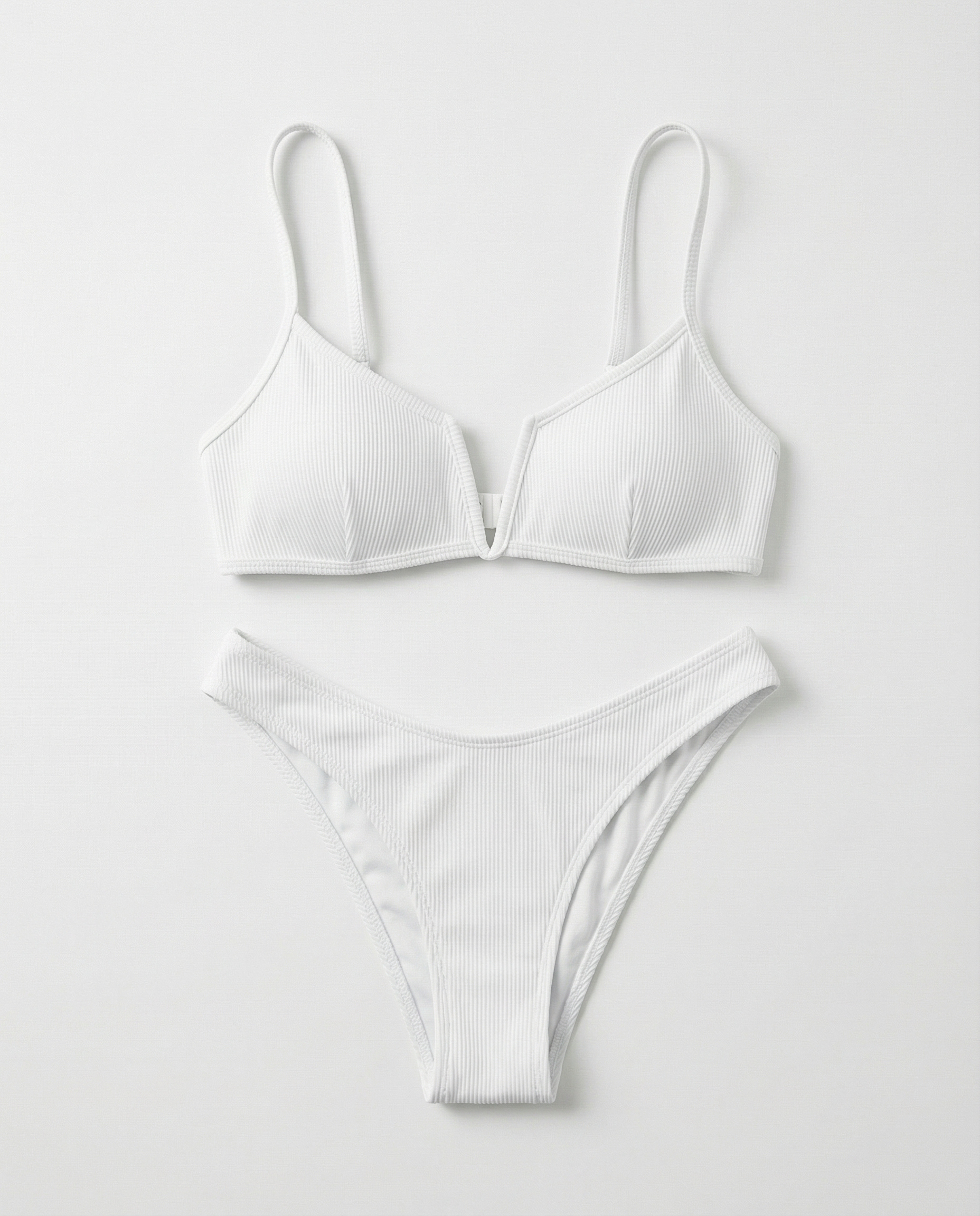 Bikini de Dos Piezas de Tejido Acanalado con Top Push-Up y Tirantes Finos