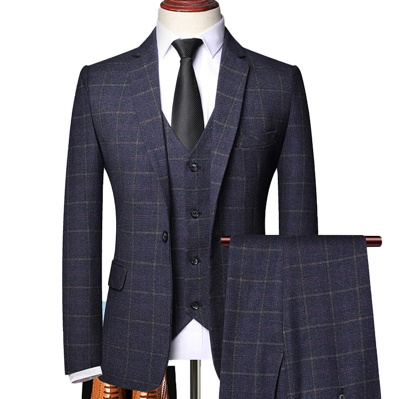 Traje de Tres Piezas para Hombre con Corte Slim Fit y Tejido de Sastrería Woven