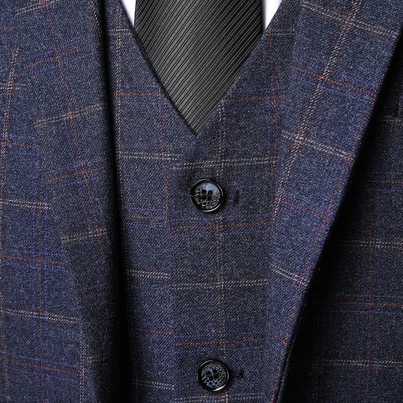 Traje de Tres Piezas para Hombre con Corte Slim Fit y Tejido de Sastrería Woven