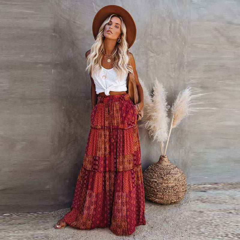 Falda maxi para mujer con estampado floral y cintura alta — playa