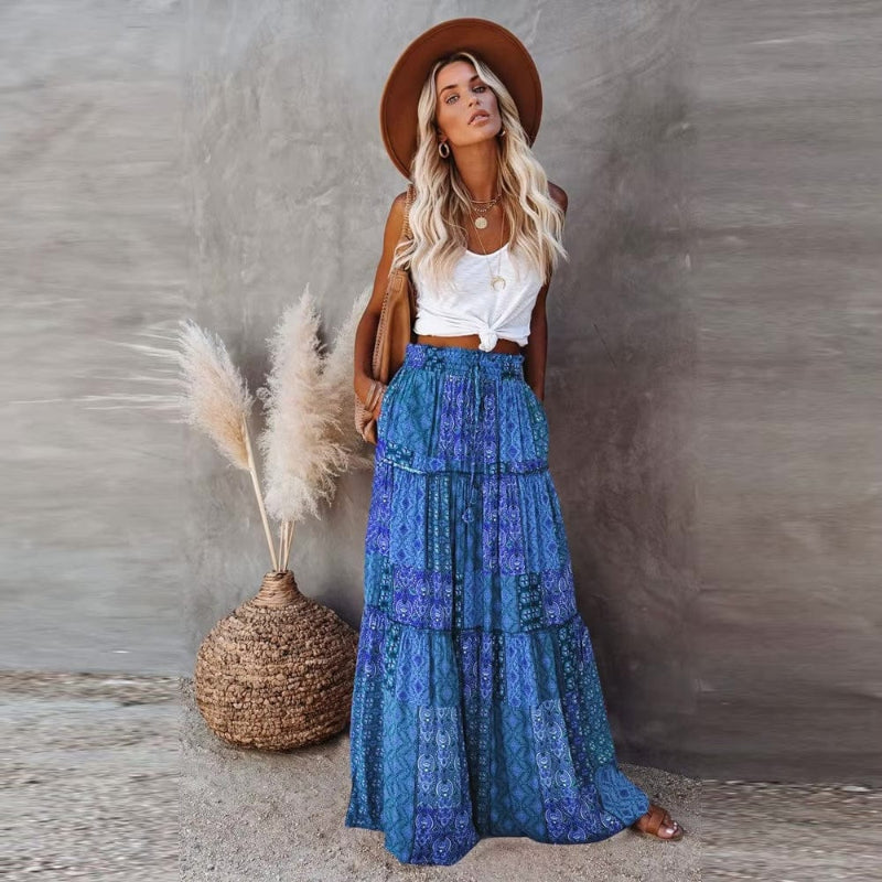 Jupe maxi femme à imprimé floral et taille haute — plage