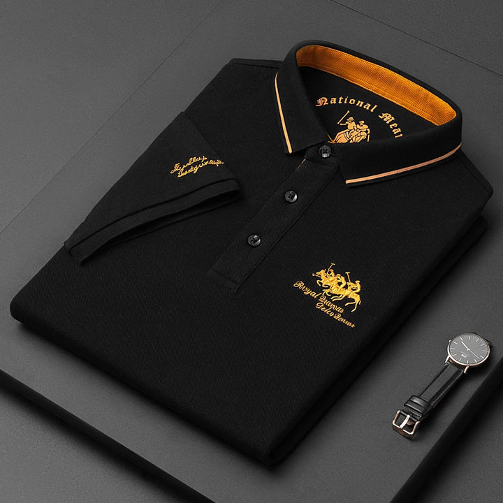 Polo de hombre de manga corta con bordado y cuello de solapa con botones