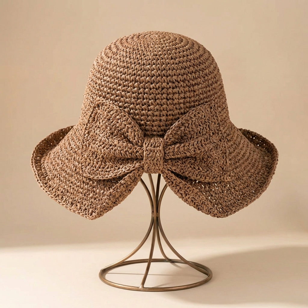 Sombrero de sol para mujer - ala ancha con lazo - estilo playa casual
