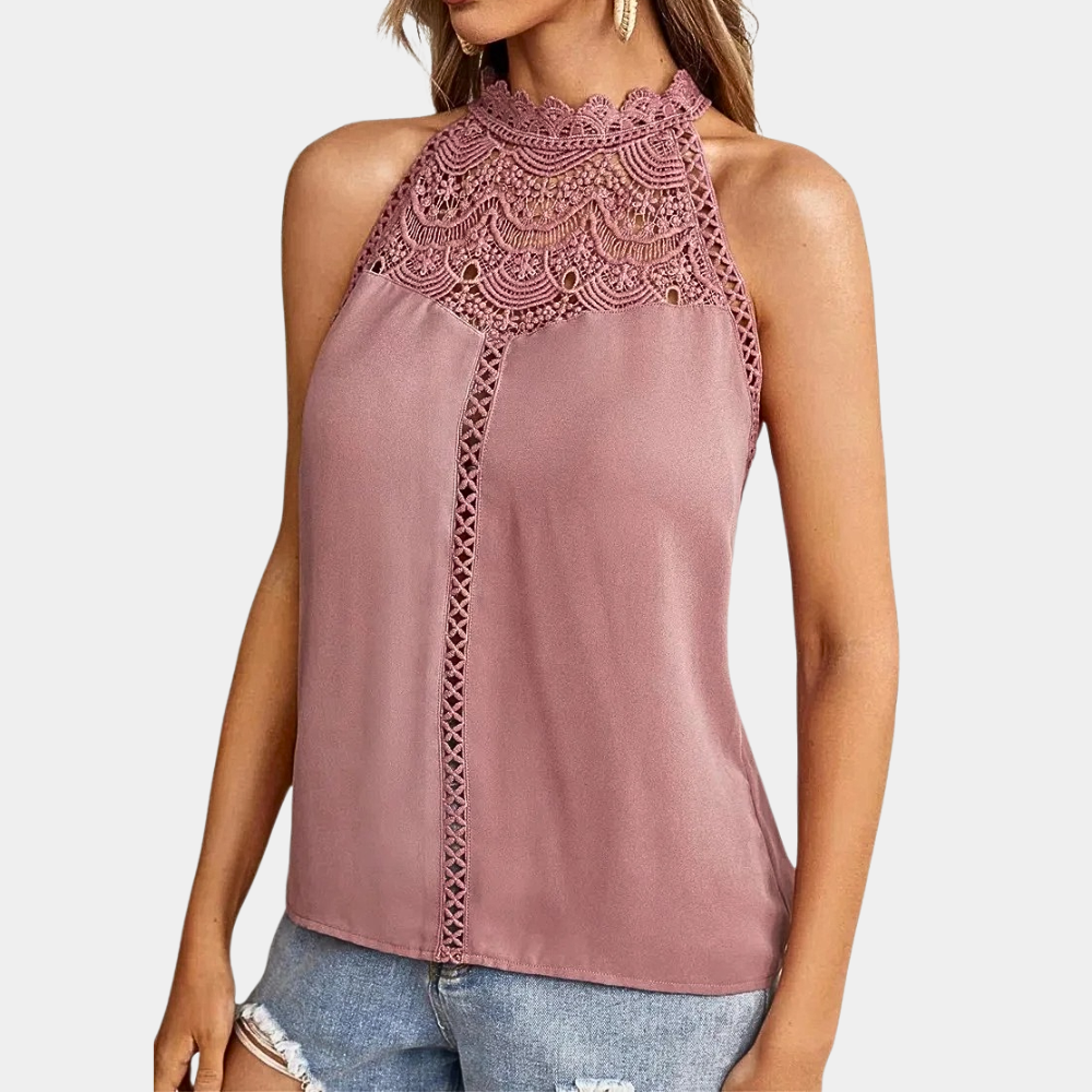 Blusa halter con detalle de encaje | top sin mangas para uso diario