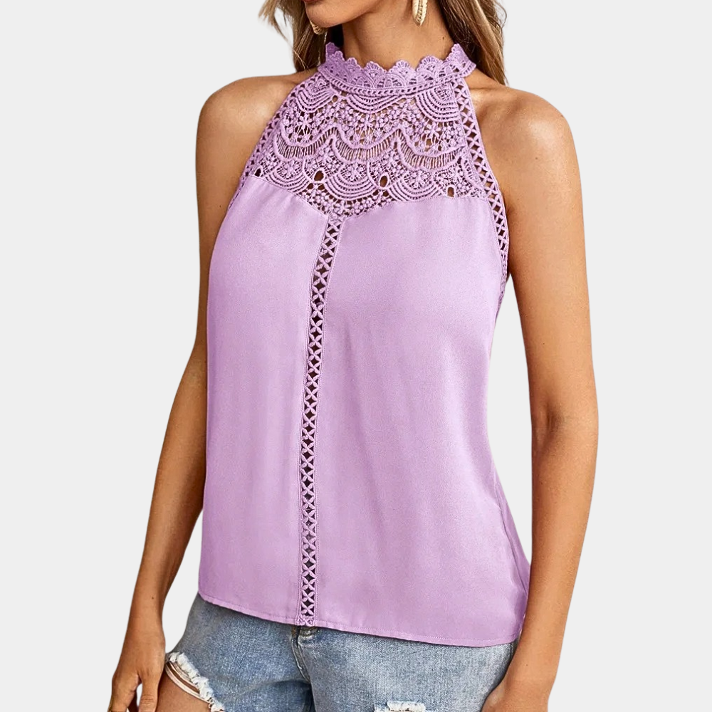 Blusa halter con detalle de encaje | top sin mangas para uso diario