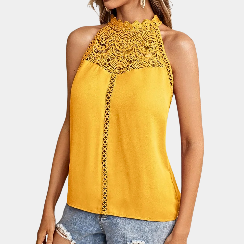 Blusa halter con detalle de encaje | top sin mangas para uso diario