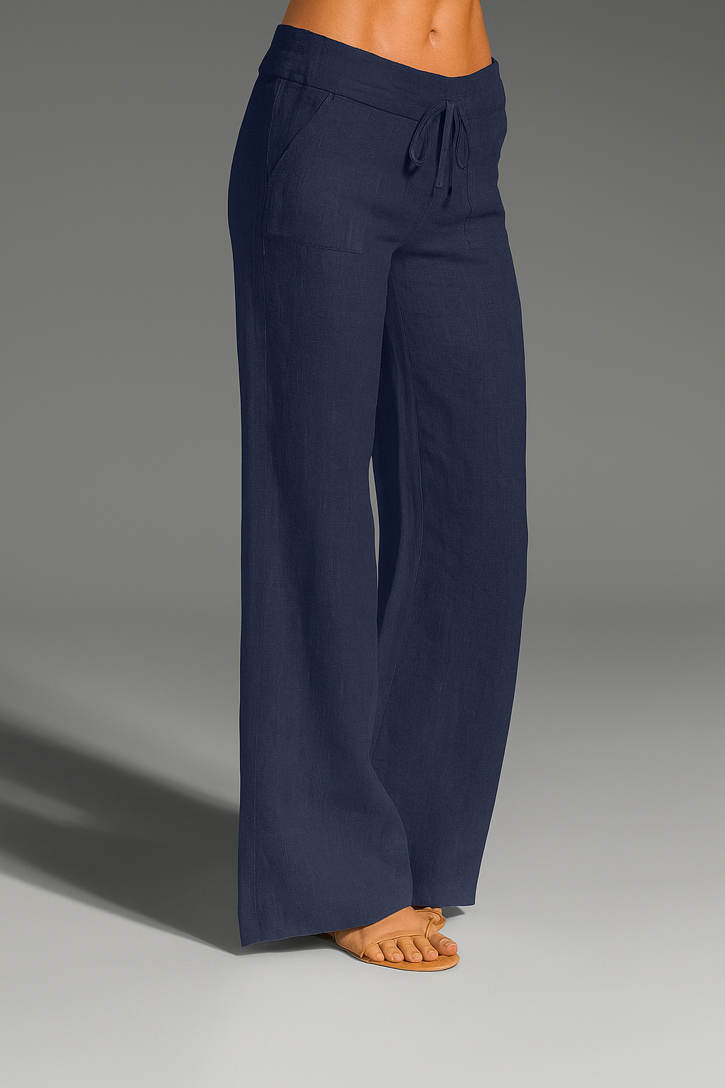 Pantalones anchos mujer lino cintura elástica cordón