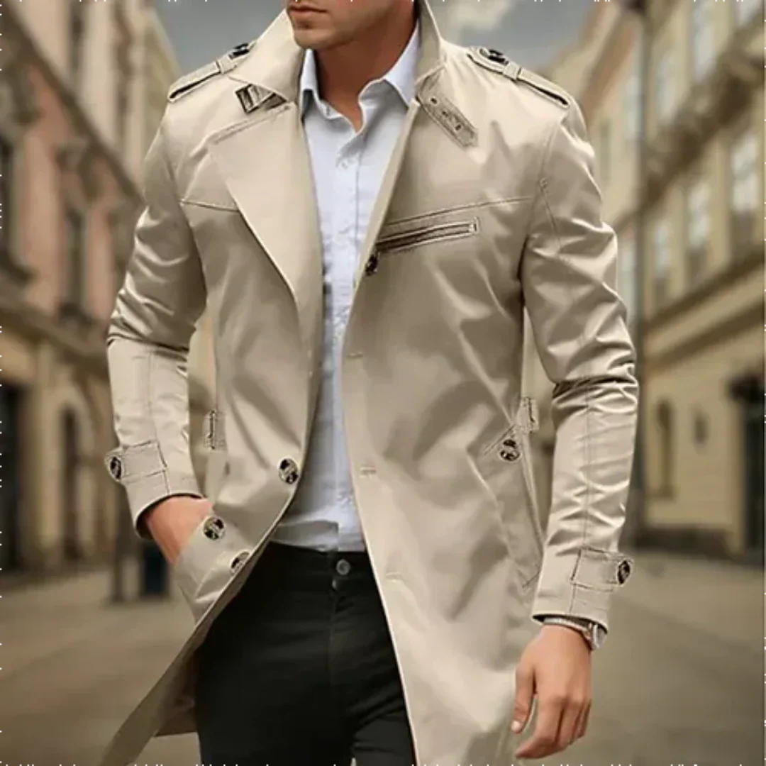 Gabardina de Hombre con Cierre Cruzado Acabado Impermeable y Cinturón Ajustable