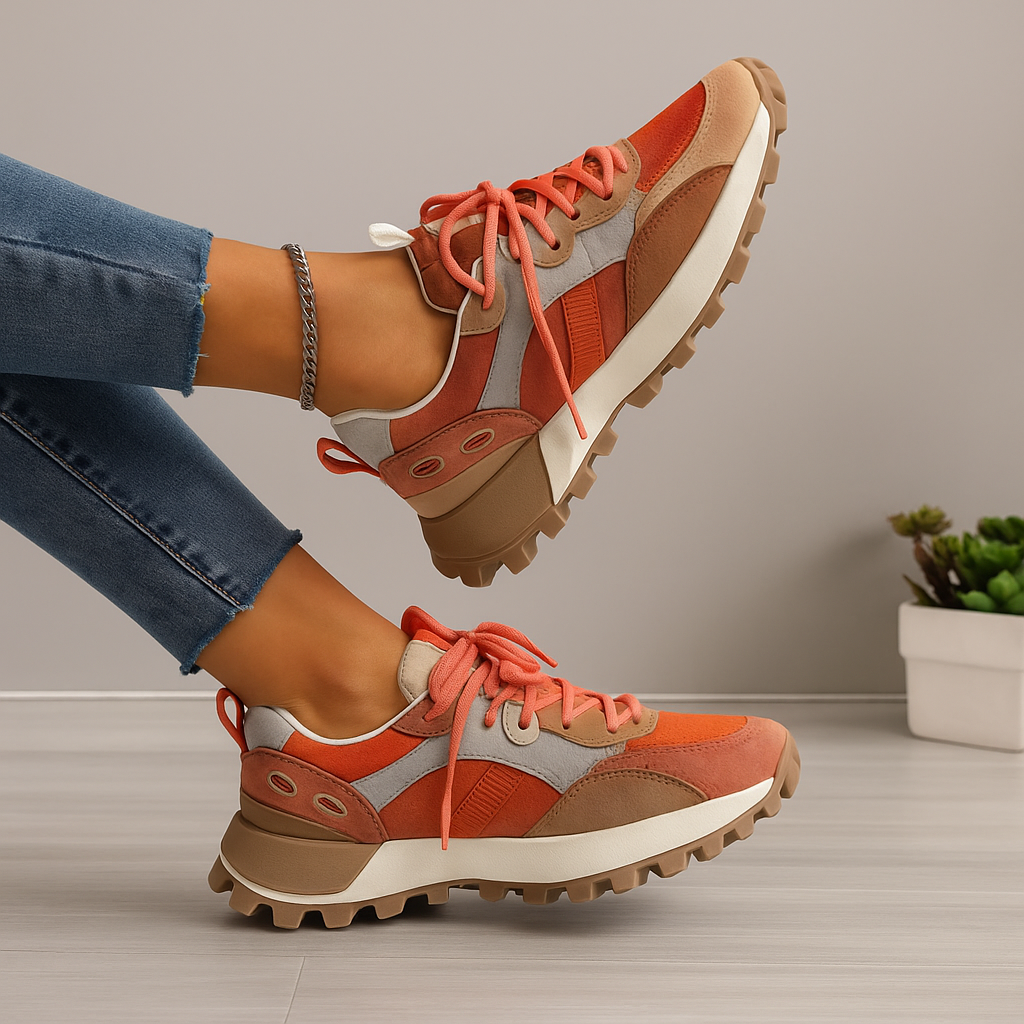 Zapatillas Deportivas para Mujer con Suela Gruesa y Paneles en Contraste